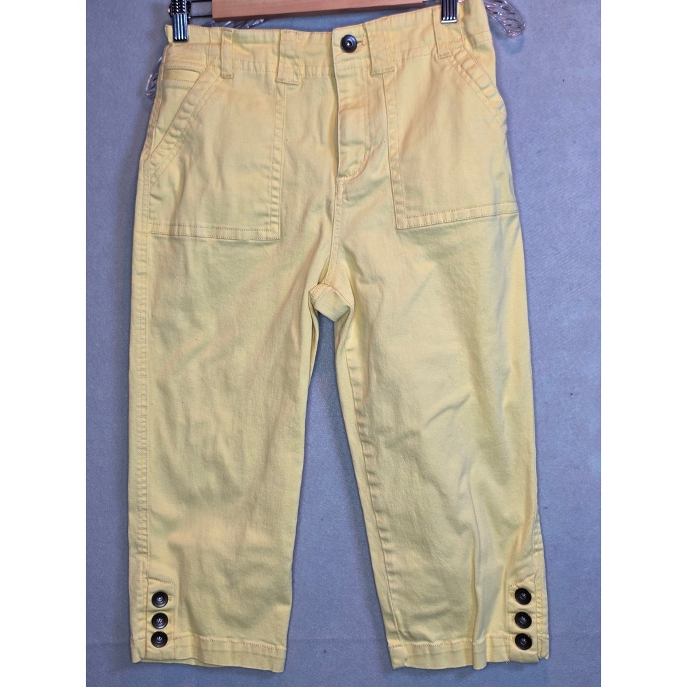 Christopher & Banks Capri Pants Yellow Cropped Button Hem Size 4 004827